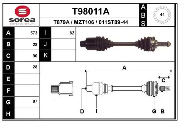 Правая полуось T98011A EAI