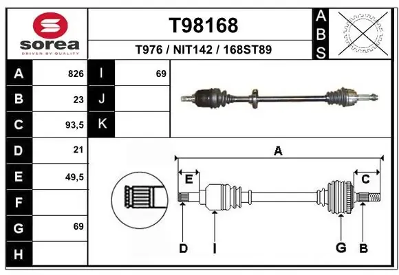 Правая полуось T98168 EAI