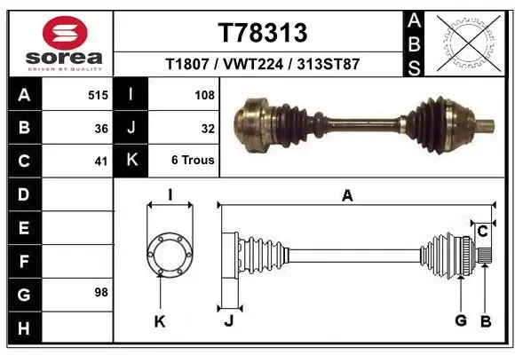 Левая полуось T78313 EAI