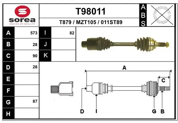 Правая полуось T98011 EAI