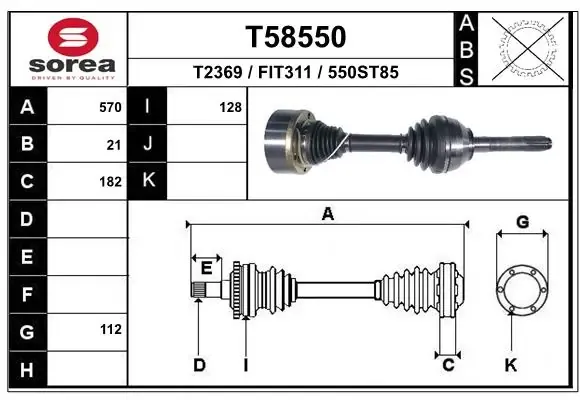 Полуось передняя T58550 EAI