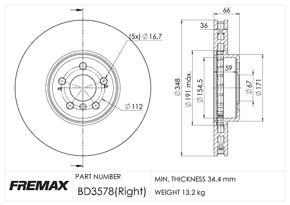 Передние тормозные диски BD3578 Fremax