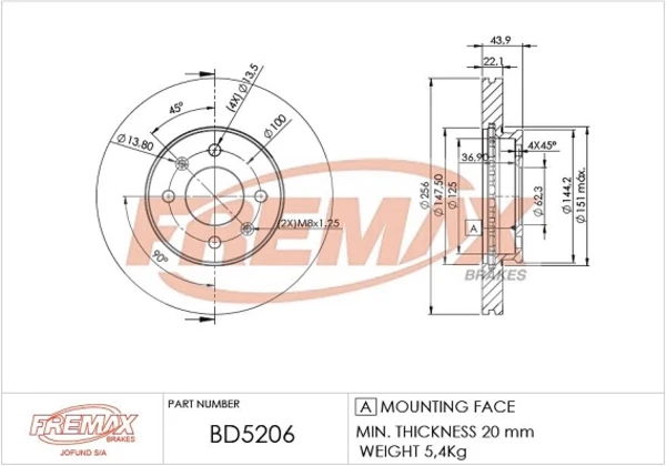 Передние тормозные диски BD5206 Fremax