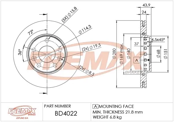 Передние тормозные диски BD4022 Fremax