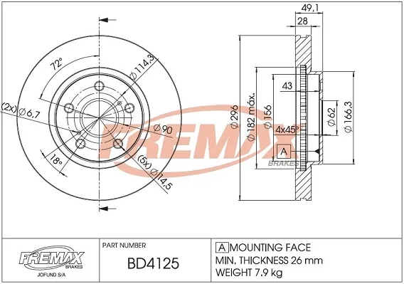 Передние тормозные диски BD4125 Fremax