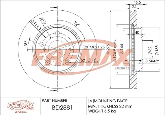 Передние тормозные диски BD2881 Fremax