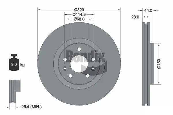 Передние тормозные диски BDS1186 Jurid/Bendix