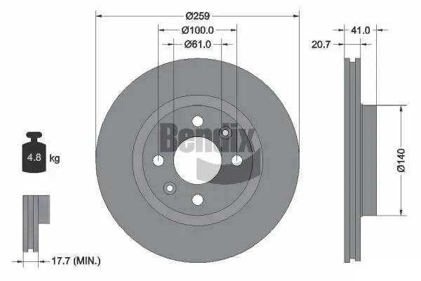 Передние тормозные диски BDS1004 Jurid/Bendix