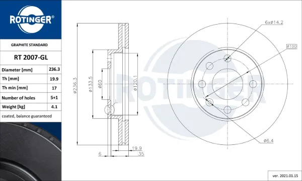 Передние тормозные диски RT2007GL Rotinger