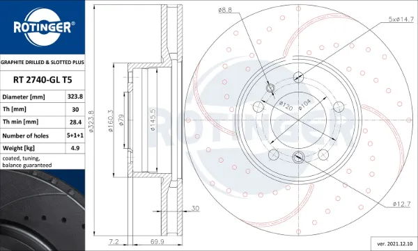 Передние тормозные диски RT2740GLT5 Rotinger