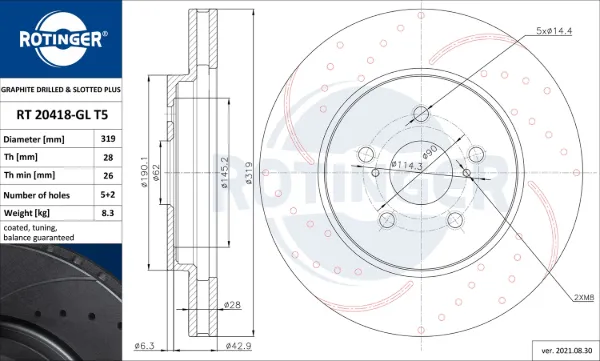 Передние тормозные диски RT20418GLT5 Rotinger