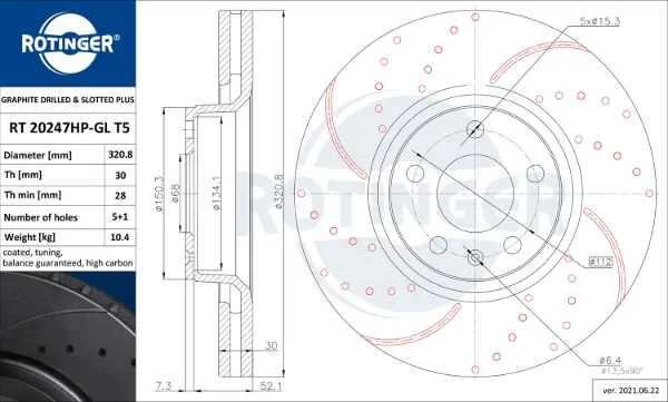 Передние тормозные диски RT20247HPGLT5 Rotinger