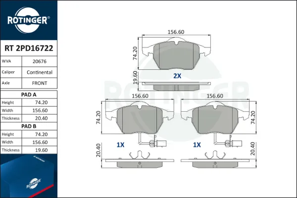 Передние тормозные колодки RT2PD16722 Rotinger