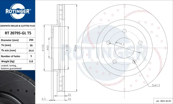 Передние тормозные диски RT20795GLT5 Rotinger