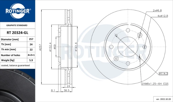 Передние тормозные диски RT20324GL Rotinger
