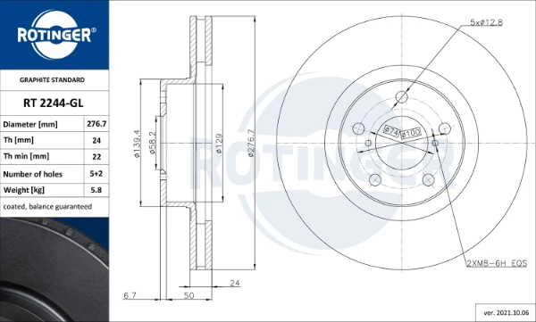 Передние тормозные диски RT2244GL Rotinger