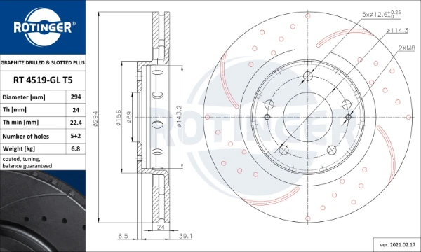 Диск тормозной передний ROTINGER RT4519GLT5