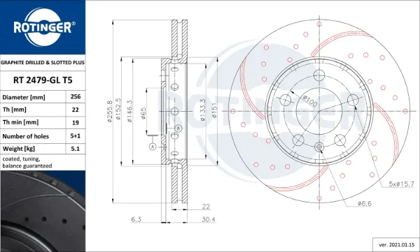 Передние тормозные диски RT2479GLT5 Rotinger