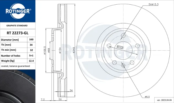 Передние тормозные диски RT22273GL Rotinger