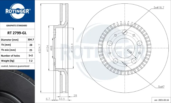 Передние тормозные диски RT2799GL Rotinger