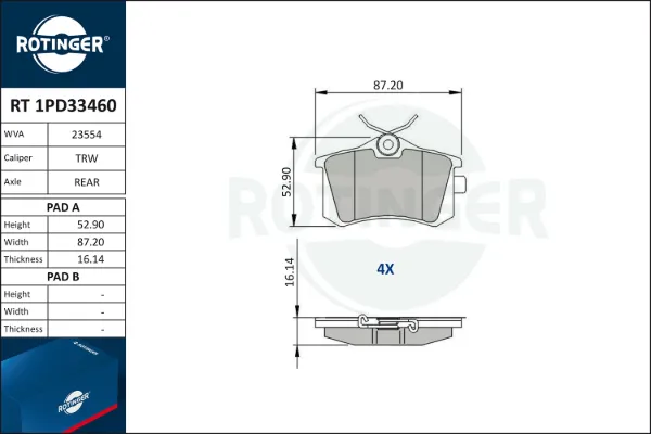 Задние тормозные колодки RT1PD33460 Rotinger