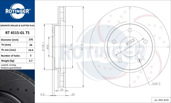 Передние тормозные диски RT4515GLT5 Rotinger