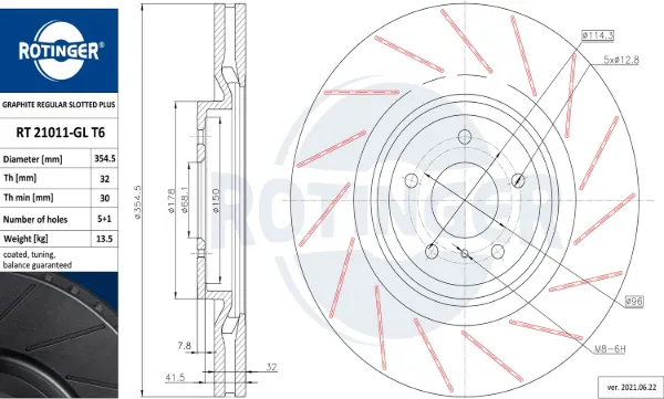 Передние тормозные диски RT21011GLT6 Rotinger