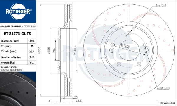 Передние тормозные диски RT21773GLT5 Rotinger
