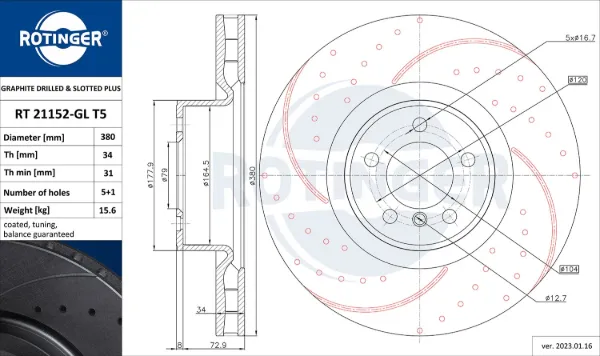 Передние тормозные диски RT21152GLT5 Rotinger