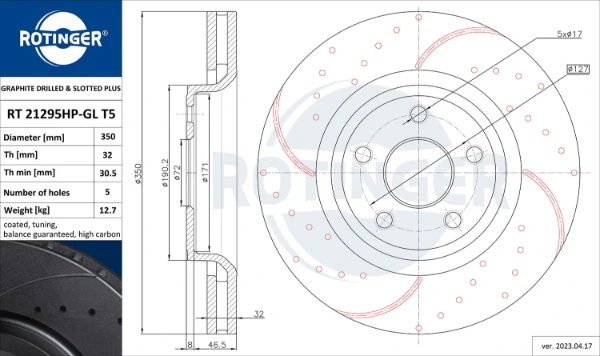 Передние тормозные диски RT21295HPGLT5 Rotinger