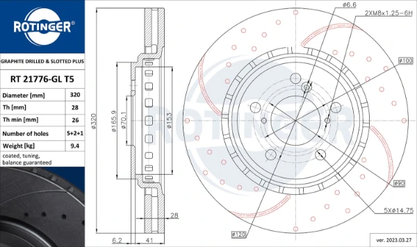 Диск тормозной передний ROTINGER RT21776GLT5