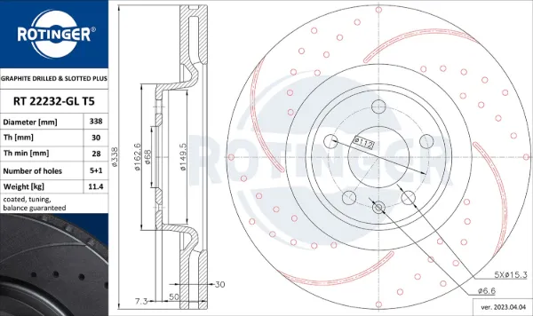 Передние тормозные диски RT22232GLT5 Rotinger