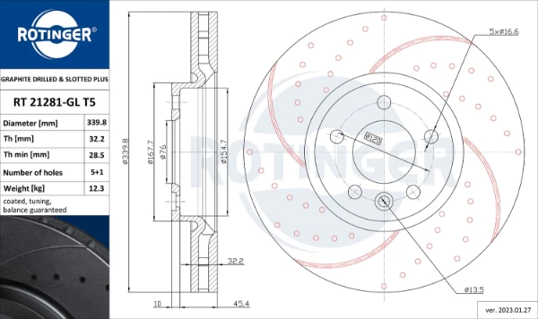 Передние тормозные диски RT21281GLT5 Rotinger