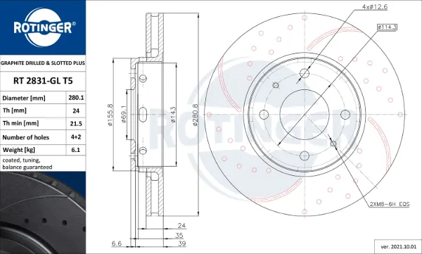 Передние тормозные диски RT2831GLT5 Rotinger