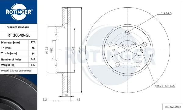 Передние тормозные диски RT20649GL Rotinger