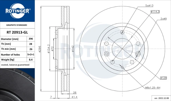 Передние тормозные диски RT20913GL Rotinger