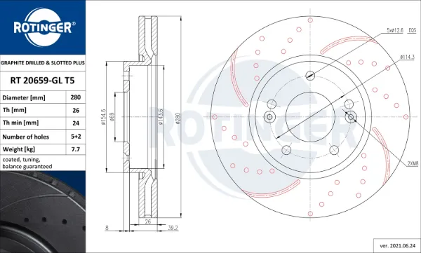 Передние тормозные диски RT20659GLT5 Rotinger