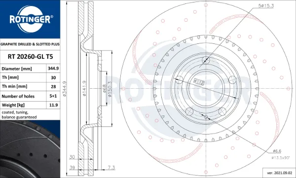 Передние тормозные диски RT20260GLT5 Rotinger