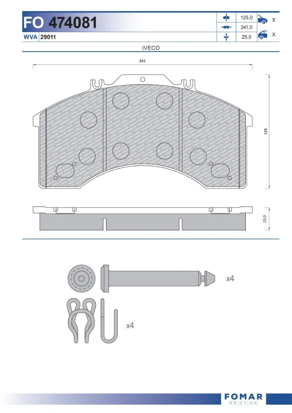 Передние тормозные колодки FO474081 Fomar Roulunds