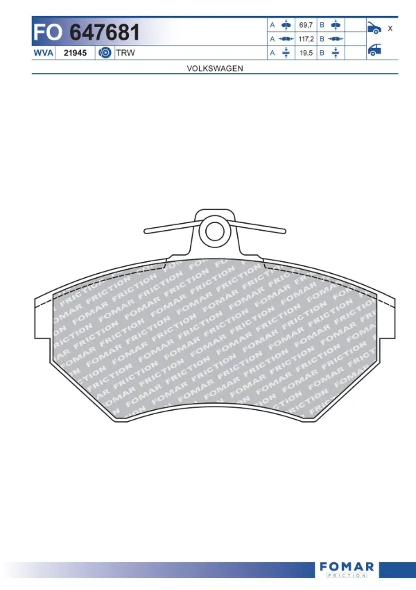Передние тормозные колодки FO647681 Fomar Roulunds