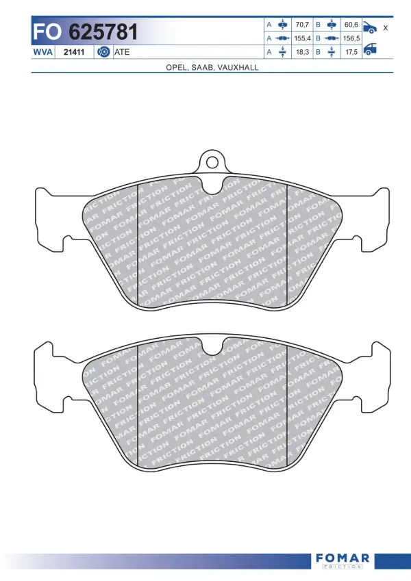 Передние тормозные колодки FO625781 Fomar Roulunds