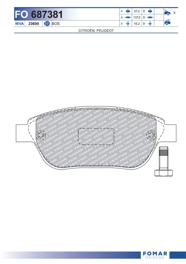 Передние тормозные колодки FO687381 Fomar Roulunds