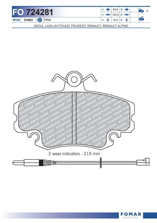 Передние тормозные колодки FO724281 Fomar Roulunds
