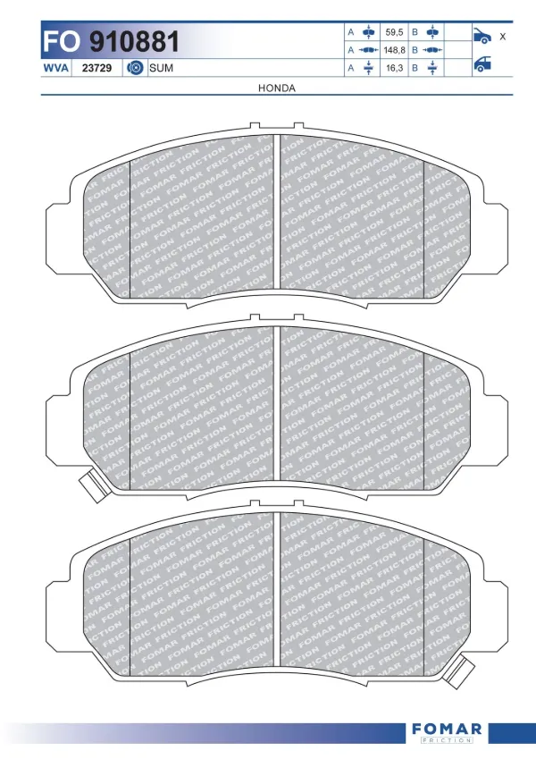 Передние тормозные колодки FO910881 Fomar Roulunds