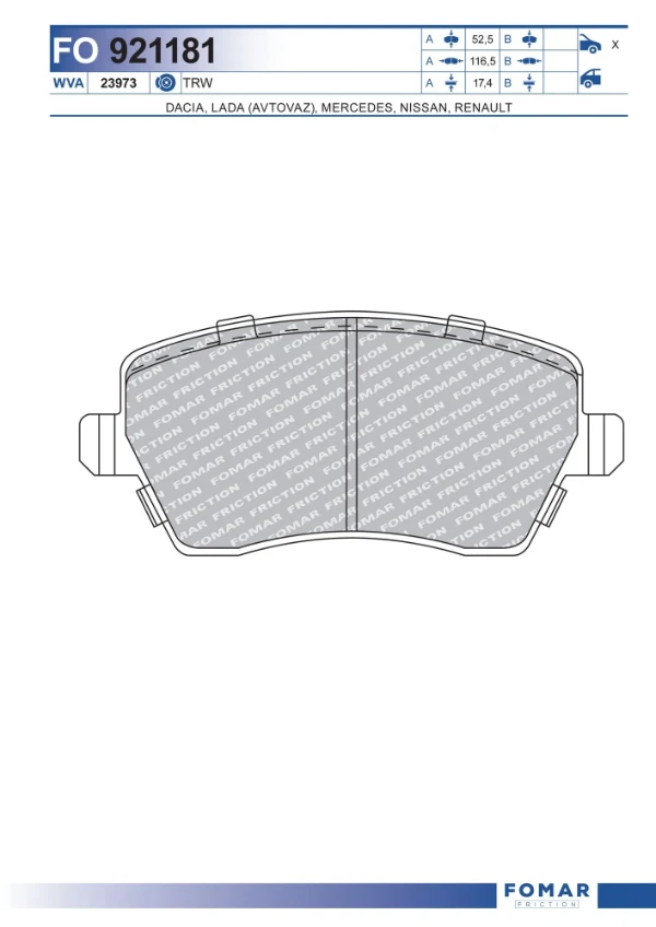Передние тормозные колодки FO921181 Fomar Roulunds