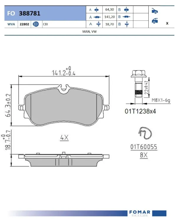 Задние тормозные колодки 2N0698451 MAN