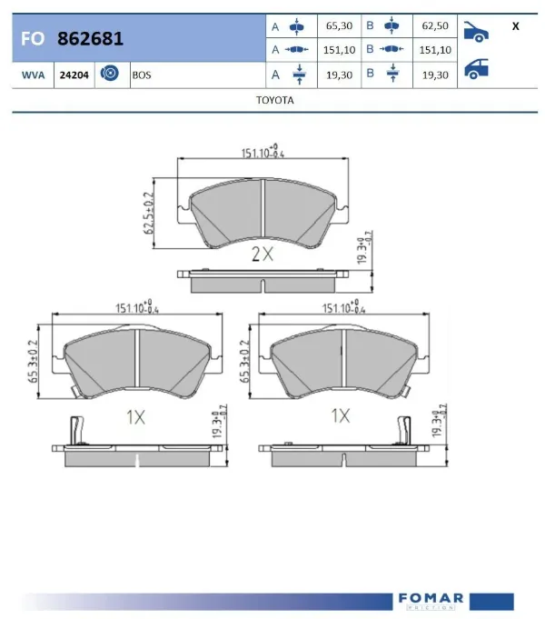 Передние тормозные колодки FO862681 Fomar Roulunds