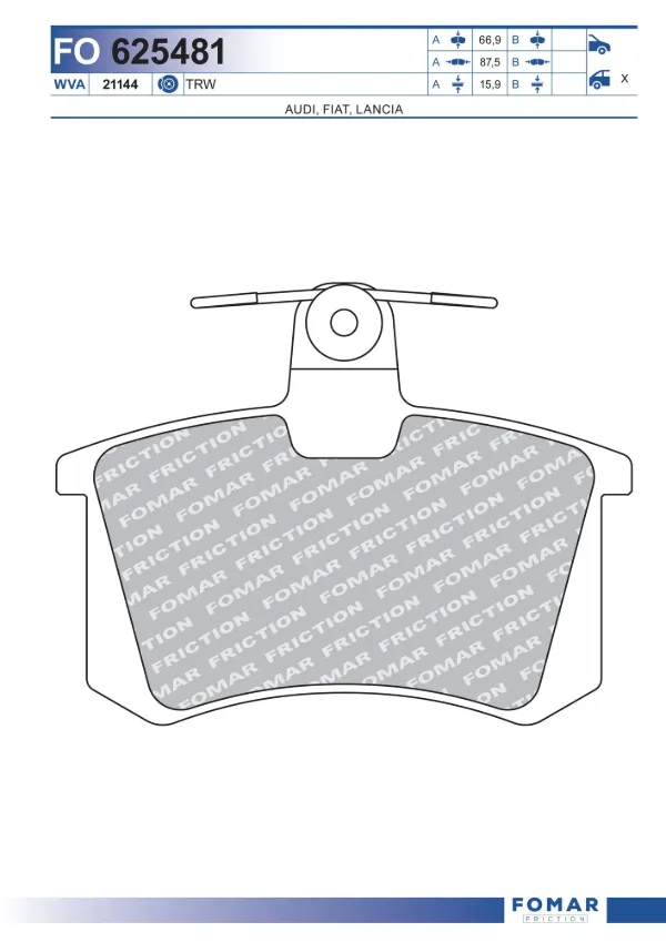 Задние тормозные колодки FO625481 Fomar Roulunds
