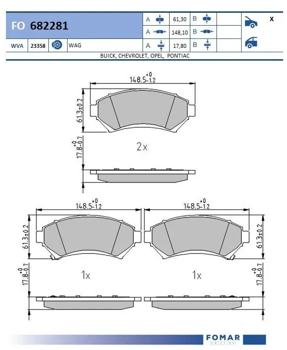Передние тормозные колодки 18024962 Ford