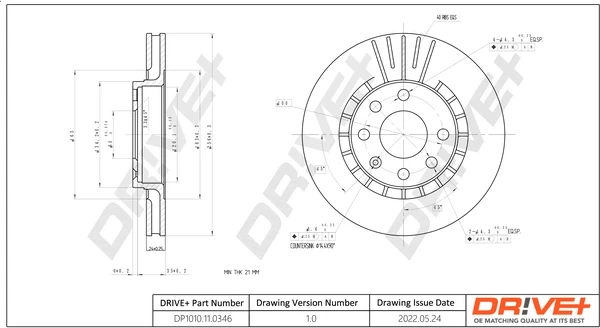 Передние тормозные диски DP1010110346 Dr!ve+